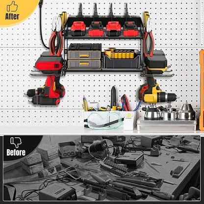 Power Tool Organizer Wall Mount, 2 Layers Heavy Duty 4 Cordless Drill Holder - Image 6