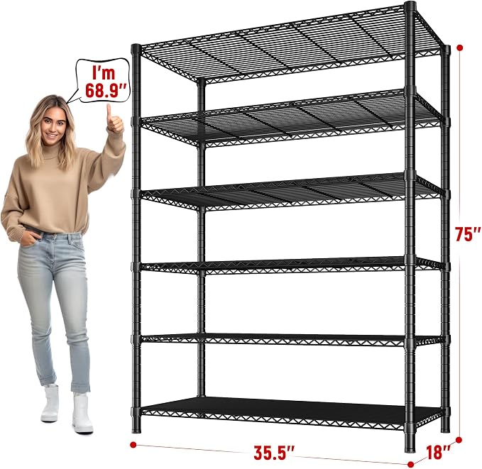 REIBII 6 Tier Wire Shelving, 1800LBS Storage Shelves Metal Shelves - Image 3