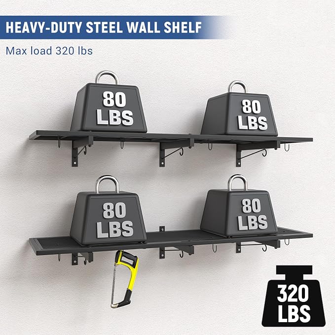 2 Pack Garage Wall Shelf, Heavy Duty Garage Shelving, Metal Hanging Storage Rack - Image 5