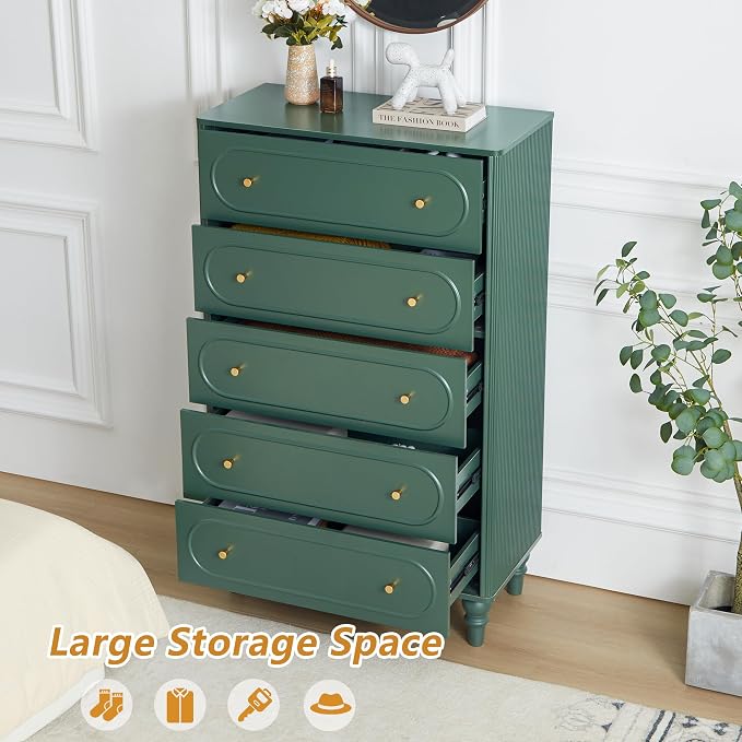5 Drawer Fluted Dresser for Bedroom, Mid Century Modern Chest of Drawers - Image 3