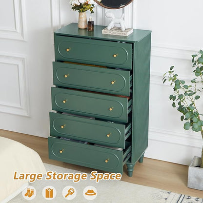 5 Drawer Fluted Dresser for Bedroom, Mid Century Modern Chest of Drawers - Image 3
