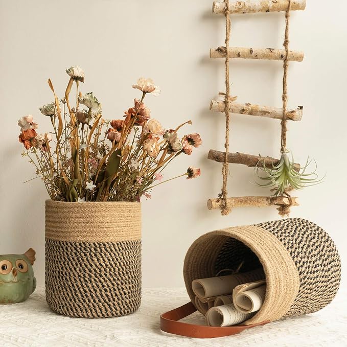 Goodpick 2 Pack Jute Rope Wall Hanging Storage Baskets - Image 2