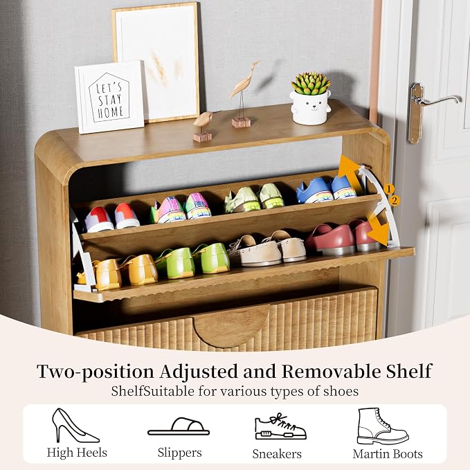 Narrow Shoe Cabinet for Entryway, Fluted Entry Way Shoe Storage Cabinet - Image 6
