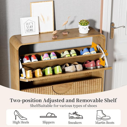 Narrow Shoe Cabinet for Entryway, Fluted Entry Way Shoe Storage Cabinet - Image 6