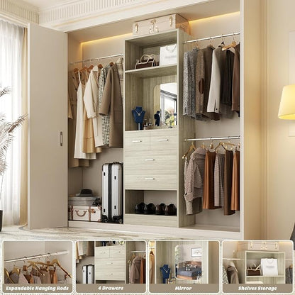 Unikito 8FT Closet System with Mirror and 3 Extendable Hanging Rods | 96 Inch - Image 4