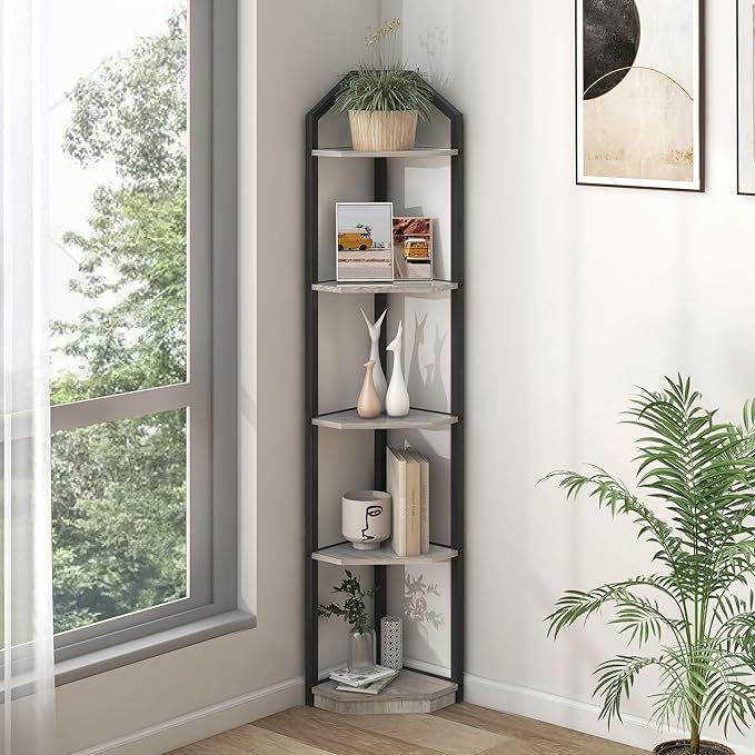 Fun Memories 5 Tier Corner Shelf, 70” Corner Shelf Stand, Corner Bookshelf - Image 2