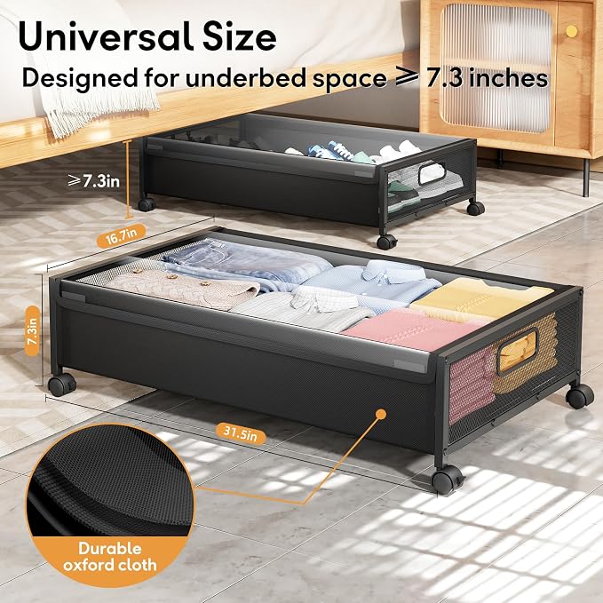 Under Bed Storage with Wheels，1 Pack Under Bed Storage Containers, Underbed - Image 3
