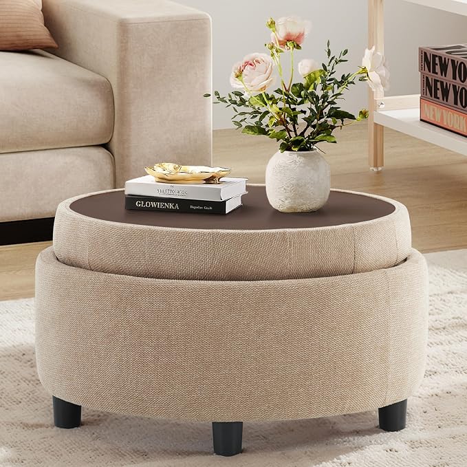 COLAMY Fabric Round Storage Ottoman by COLAMYHOME