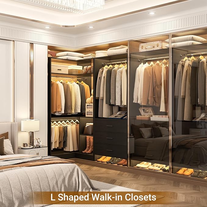 Aheaplus Closet System with 3 Drawers, 2 Hanging Rods & Corner Tower, Corner - Image 3