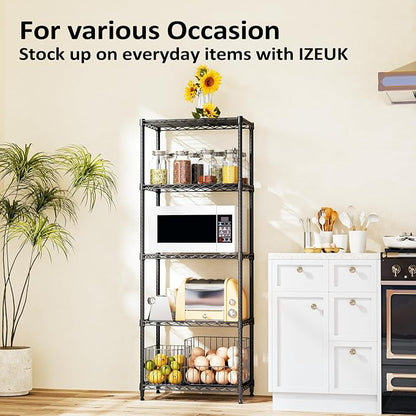 Wire Shelving Unit, 24” Metal Pantry Shelf, Adjustable Black Storage Rack | - Image 8