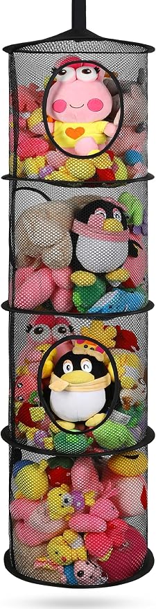 Hanging Stuffed Animal Storage Hammock Net 4 Tiers, Holds Plushies, Foldable by coastalrose