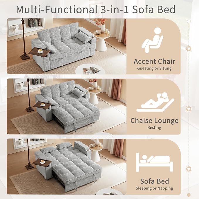 hansones 65'' 3-in-1 Folding Convertible Sofa Bed, Queen Size Pullout Sofa - Image 5