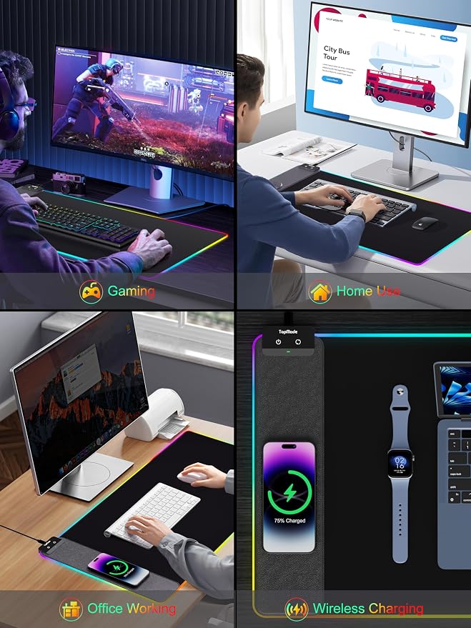 TopMade Mouse Pad with Wireless Charging, 31.5" x 15.75" Large Desk Mat RGB - Image 7