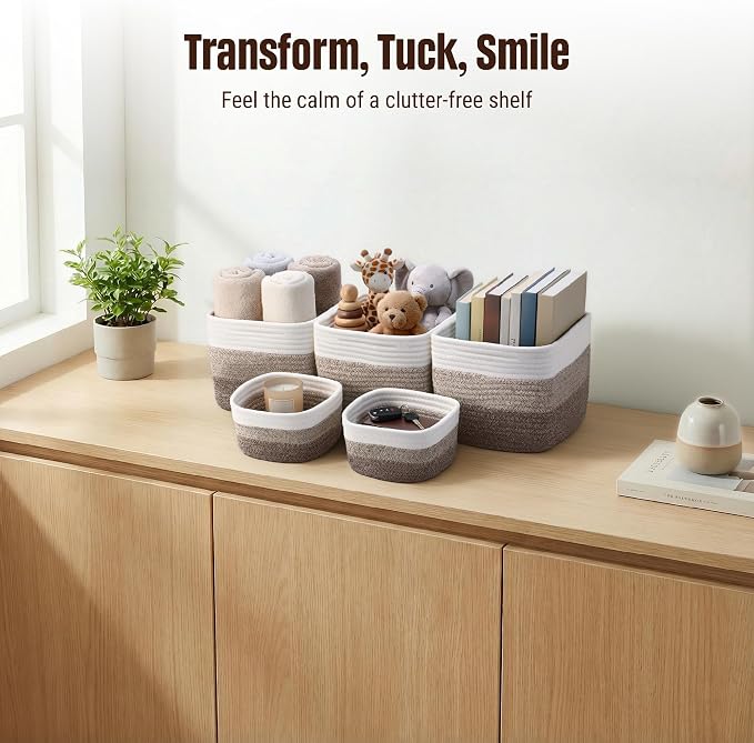 5-Pack Storage Cubes Woven Rope Baskets, 2 Sizes Organizer Bins | Ideal - Image 6