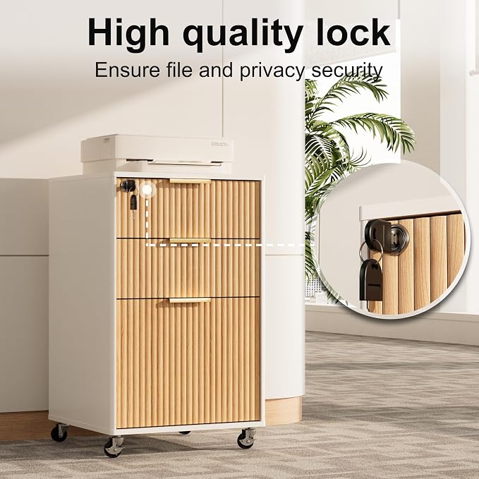 3 Drawers Fluted Mobile File Cabinet - Image 6