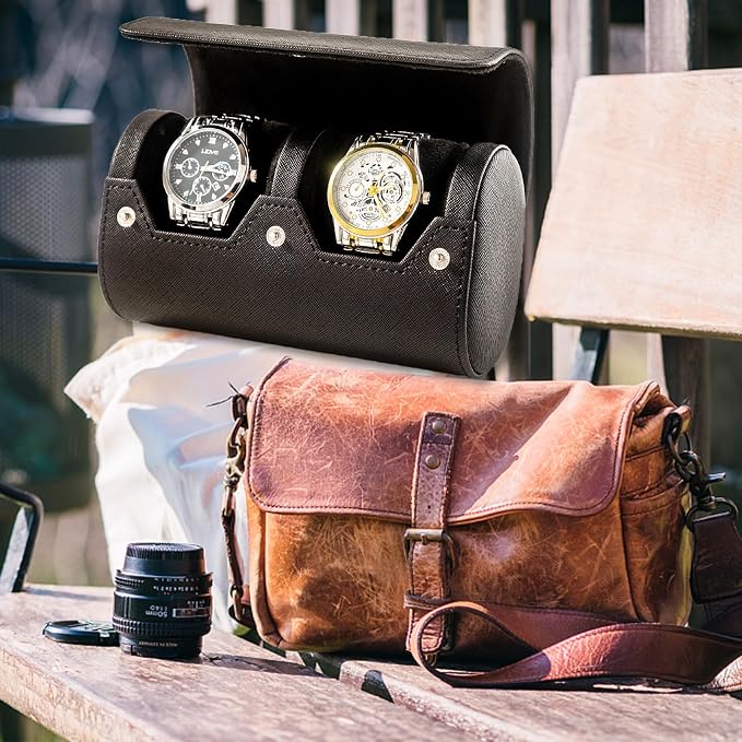 MR.OKAY 2 Watch Travel Case- Classic Leather Watch Case - Image 8