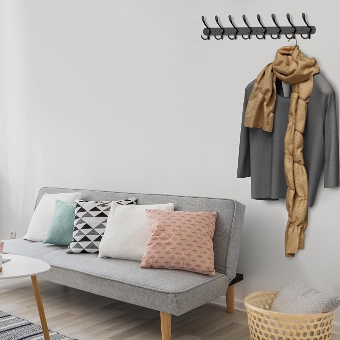 Coat Rack Wall Mount with 8 Tri Hooks, Stainless Steel 24 Inch – Black Matte - Image 3