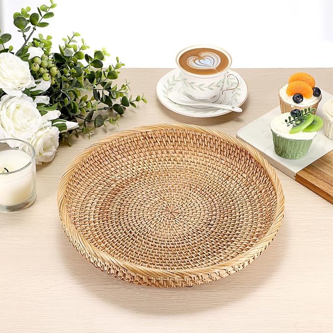 Hipiwe Round Key Basket Bowl for Entryway Table, 11.8" Large Rattan Tray - Image 9