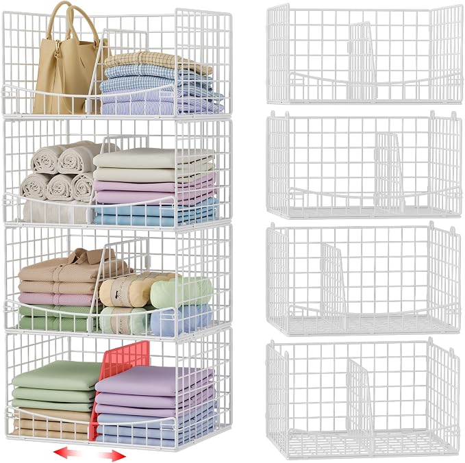 4-Tier Stackable Closet Organizers and Storage Basket by Hongtamoya