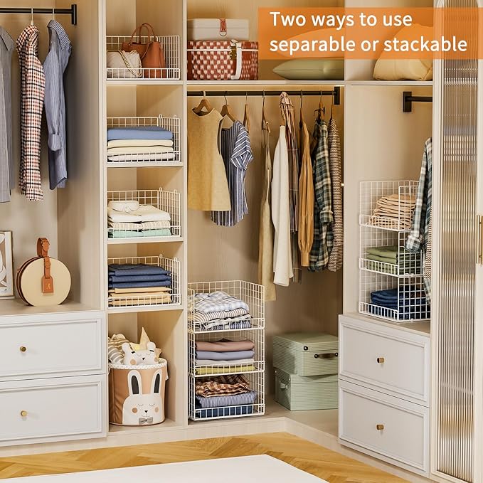 Closet Organizers and Storage Basket- 3-Tier Stackable Storage Bins, Foldable - Image 4