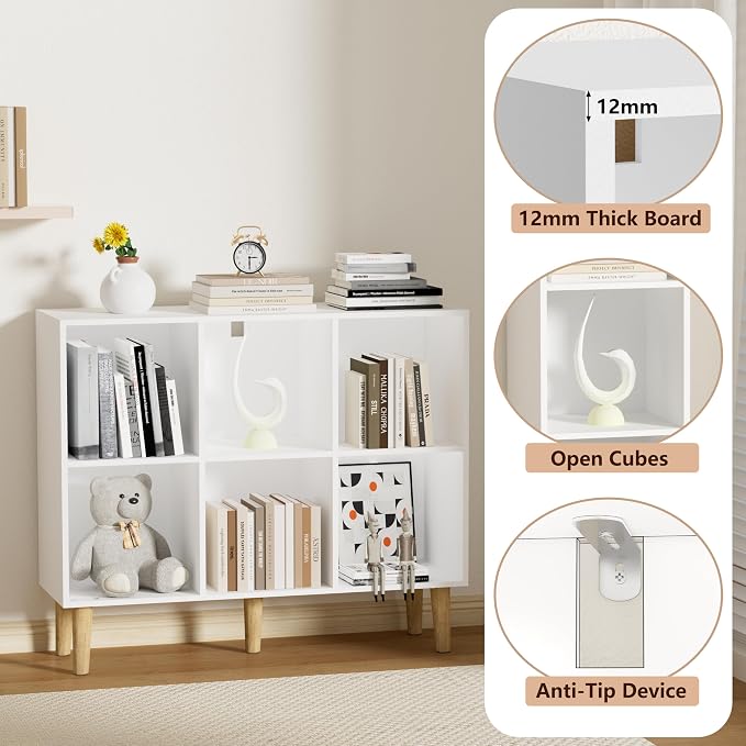 6 Cube Bookcase, Wooden Book Shelf Cube Storage Organizer - Image 4