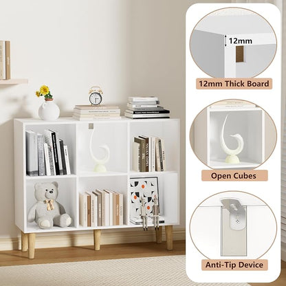 6 Cube Bookcase, Wooden Book Shelf Cube Storage Organizer - Image 4