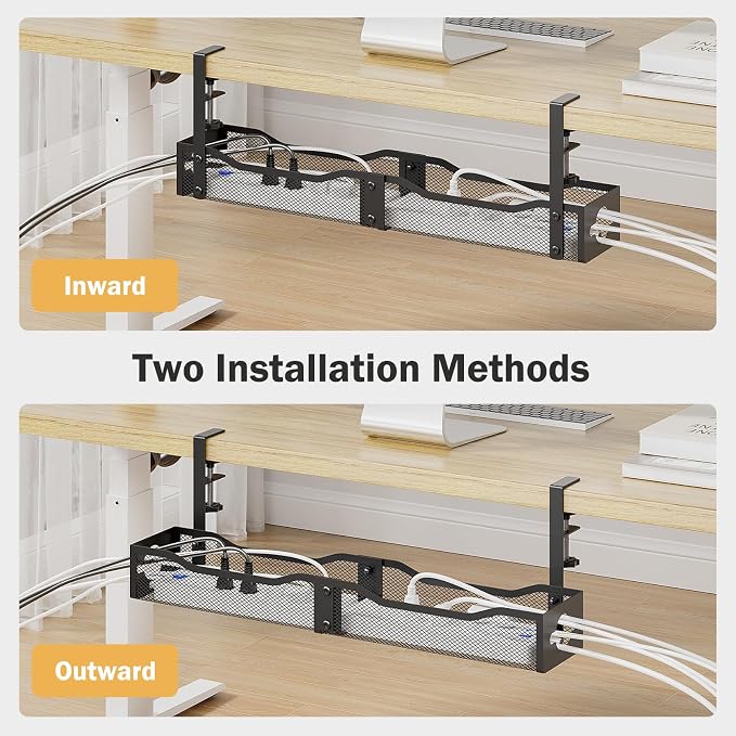 DELAMU 25'' Extended Under Desk Cable Management, No Dill Desk Cable Management - Image 5