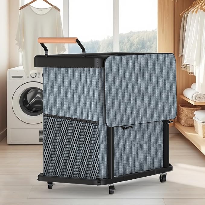 Rolling Laundry Hamper with Wheels, Laundry Hamper 3 Section with Lid, Laundry - Image 7