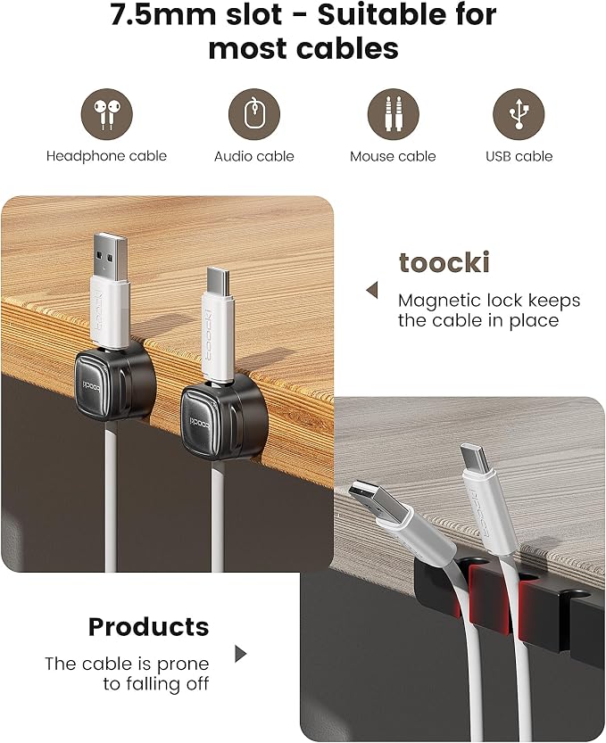 6 Pack Magnetic Cable Clips – Cord Organizer & Holder, Toocki Adhesive Cable - Image 9