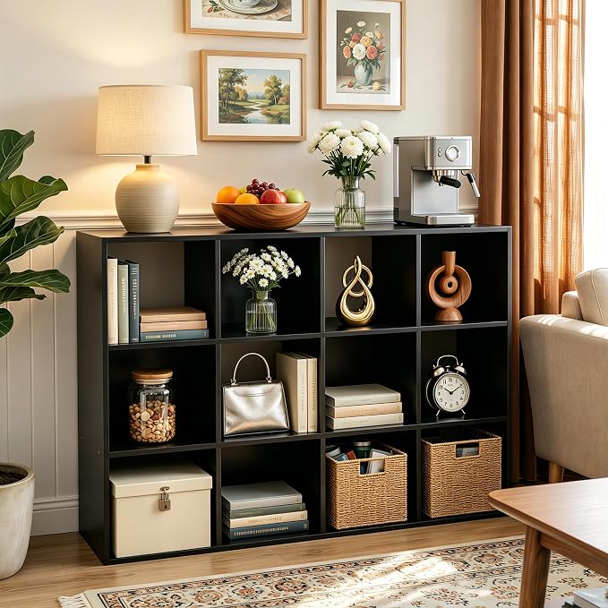 SUPER DEAL 12 Cube Storage Organizer, Open Shelf Bookcase, Wood Cubical Shelves - Image 2