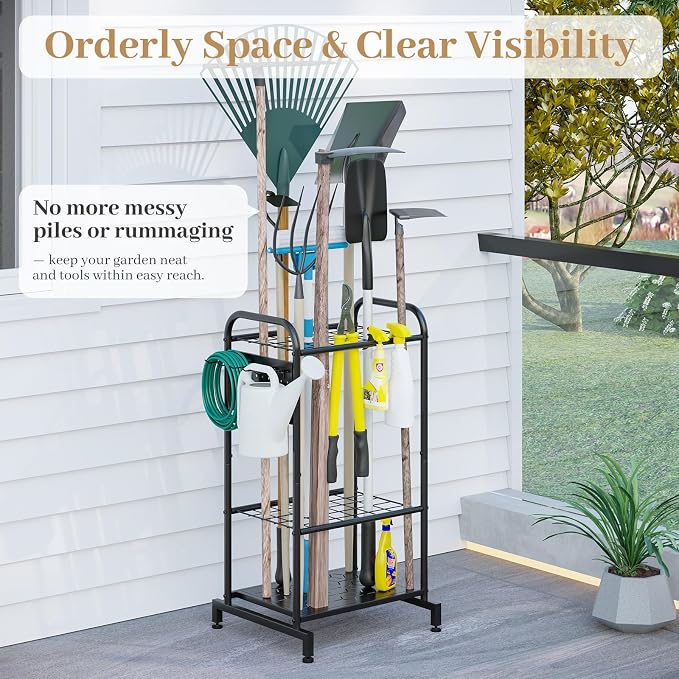 Garden Tool Organizer, Garage Tool Storage Rack, Heavy Duty Metal - Image 4