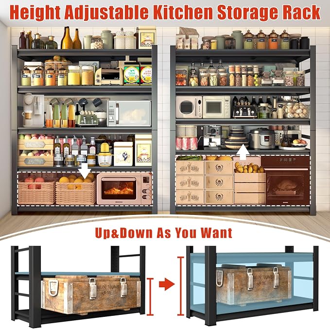 2500LBS Heavy Duty Metal Shelving Unit, 5-Tier Adjustable Kitchen Storage - Image 4