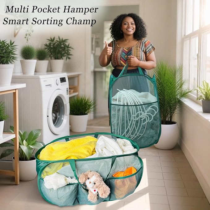 Collapsible Laundry Basket 2 pack, Mesh Pop Up Laundry Hampers - Image 5