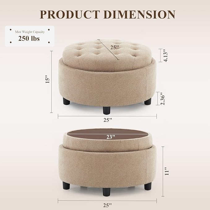 COLAMY Fabric Round Storage Ottoman - Image 2
