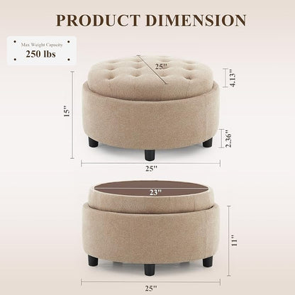 COLAMY Fabric Round Storage Ottoman - Image 2
