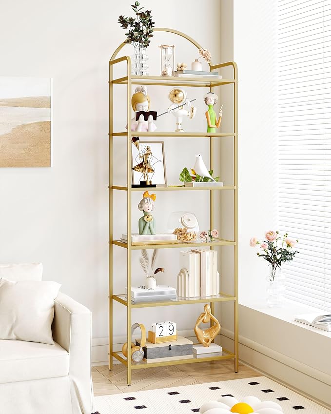Hzuaneri Bookcase Bookshelf, Tempered Glass Bookshelves | Slim Shelving Unit - Image 9