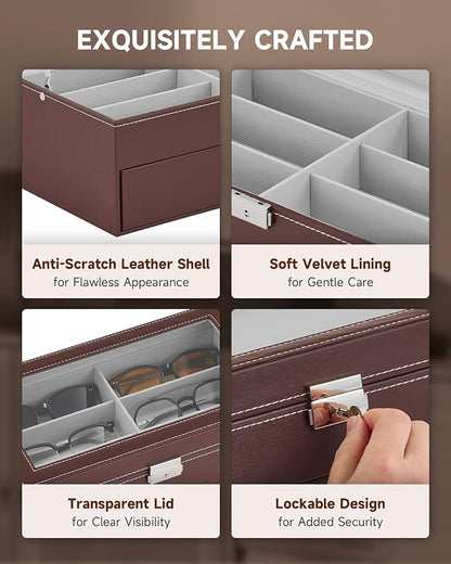CO-Z Sunglasses Organizer with 12 Slots, Leather Eyeglasses Storage Box - Image 4