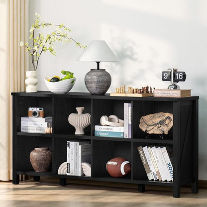 8 Cube Book Shelf, Farmhouse Wood Long Storage Organizer Bookcase, Hallway TV by Joaxswe