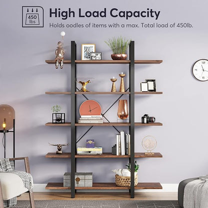 Tribesigns 5-Tier Bookshelf, Vintage Industrial Style Bookcase 72 H x 12 W x - Image 6