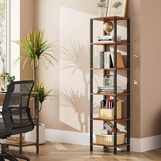 TUTOTAK Bookshelf, 6-Tier Tall Narrow Book Shelf by ChoosetutotakFurnitureBuildYourCozyHome
