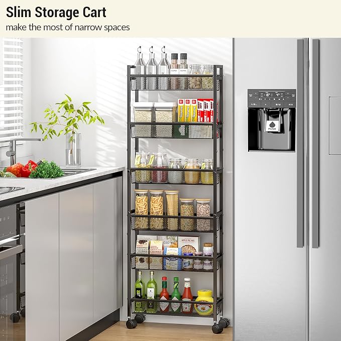 6 Tier Slim Storage Cart, Narrow Cart - Image 3