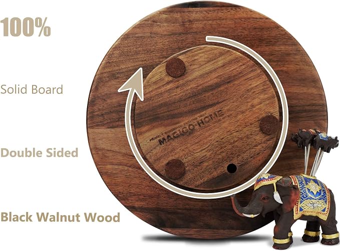 12 Inches Black Walnut Wood Lazy Susan, Solid Wooden Round Kitchen Turntable - Image 3