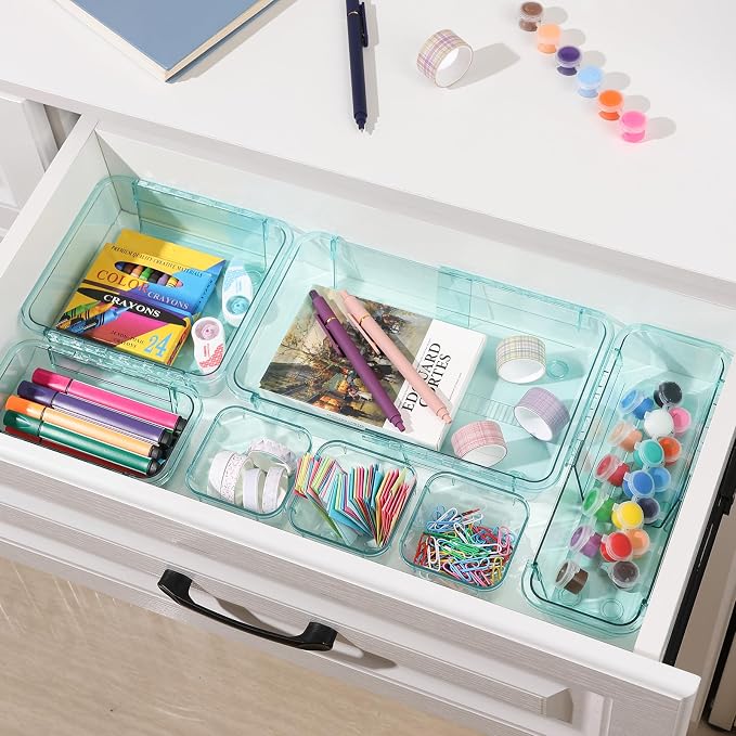 20 Pcs Adjustable Clear Drawer Organizer, Extendable Vanity Storage Bins - Image 7