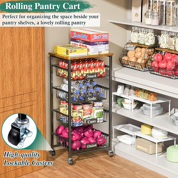 Fruit Basket, 5-Tier Utility Kitchen Organizer and Storage Cart - Image 3