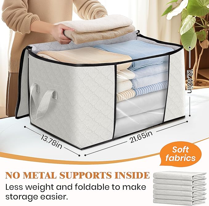 Fab totes 4 Pack Clothes Storage, Foldable Thick Fabric Blanket Storage Bags - Image 2