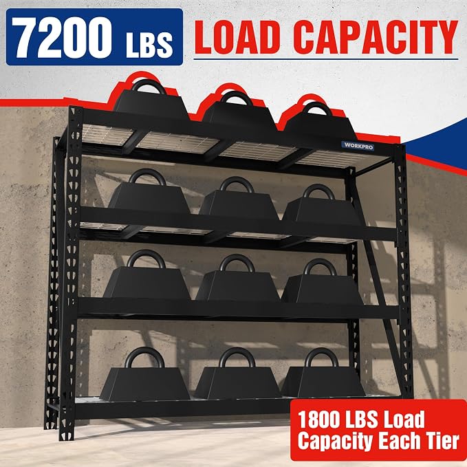 WORKPRO Garage Shelving, 7200 LBS Load, Heavy Duty Metal Shelving - Image 4
