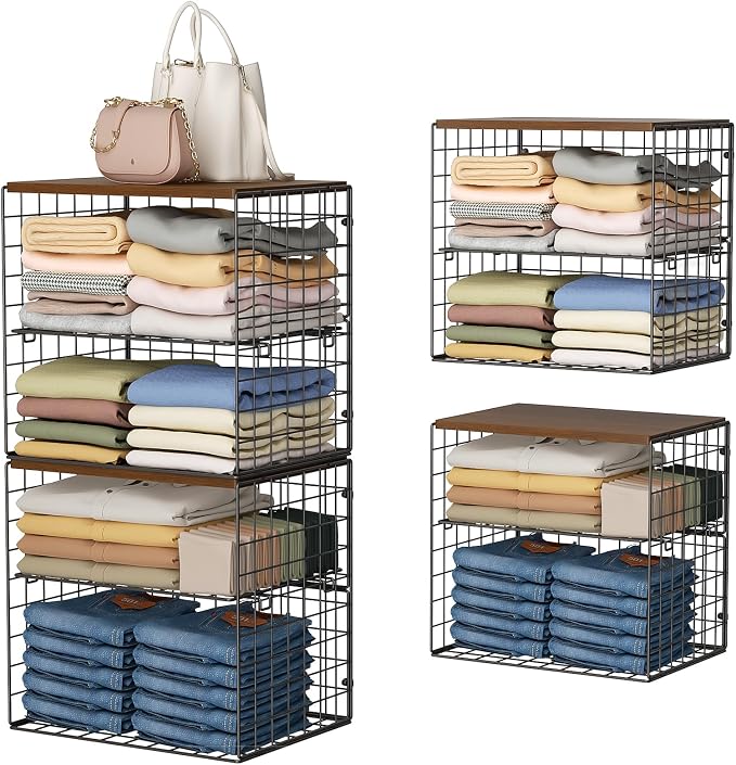 Huxitocan 4-Tier Stackable Closet Organizers and Storage Shelves, Closet by Huxitocan