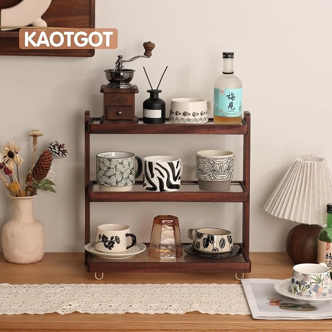 Coffee Mug Holder Wooden Cup Rack, 3-Tier Acrylic Home Coffee Mug Display Rack - Image 2