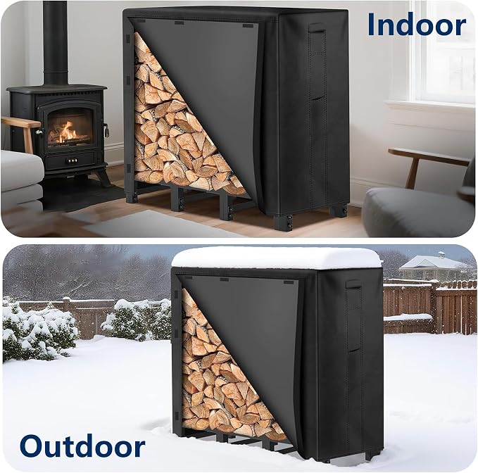 AMAGABELI GARDEN & HOME 4ft Firewood Log Rack Cover Outdoor Heavy Duty wood - Image 7