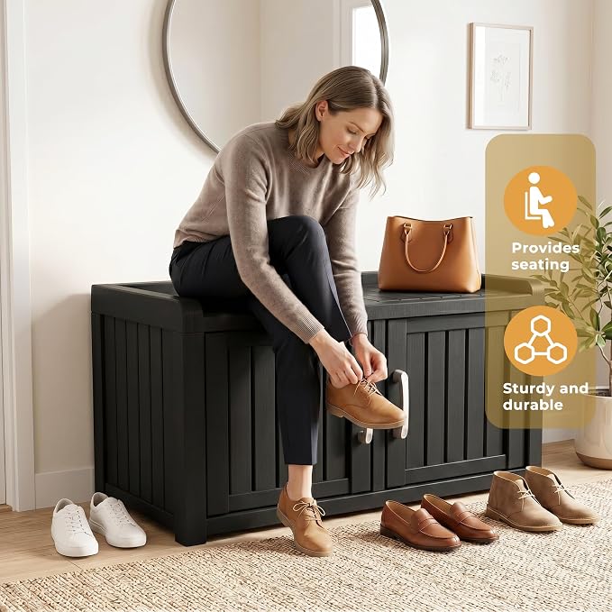 ROJIK Shoe Cabinet Waterproof UV-Resistant, Storage Bench Indoor Outdoor - Image 5